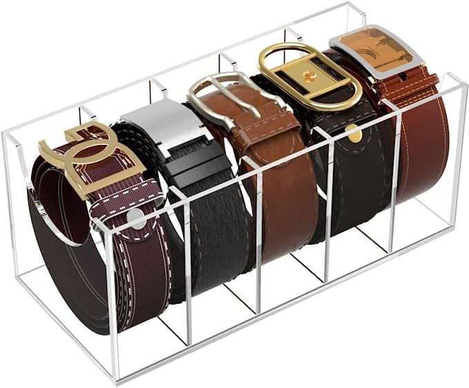 HOMANLY Belt Organizer, Acrylic Belt Storage Holder for the Closet, 5 Compartments Display Case for Tie and Bow Tie