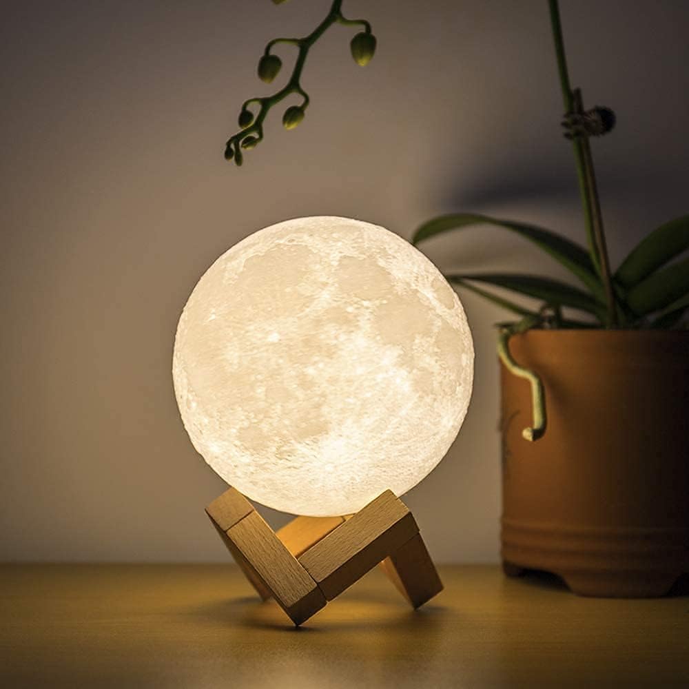 MoonlitDreams 3D Moon Lamp 7 Colour 15 cm Changeable Sensor Moon Night Lamp for Bedroom, Touch Lamp, Moonlight Lamp with Stand & USB for Bedside, Valentine, Festival, Corporate & Wedding Gifts