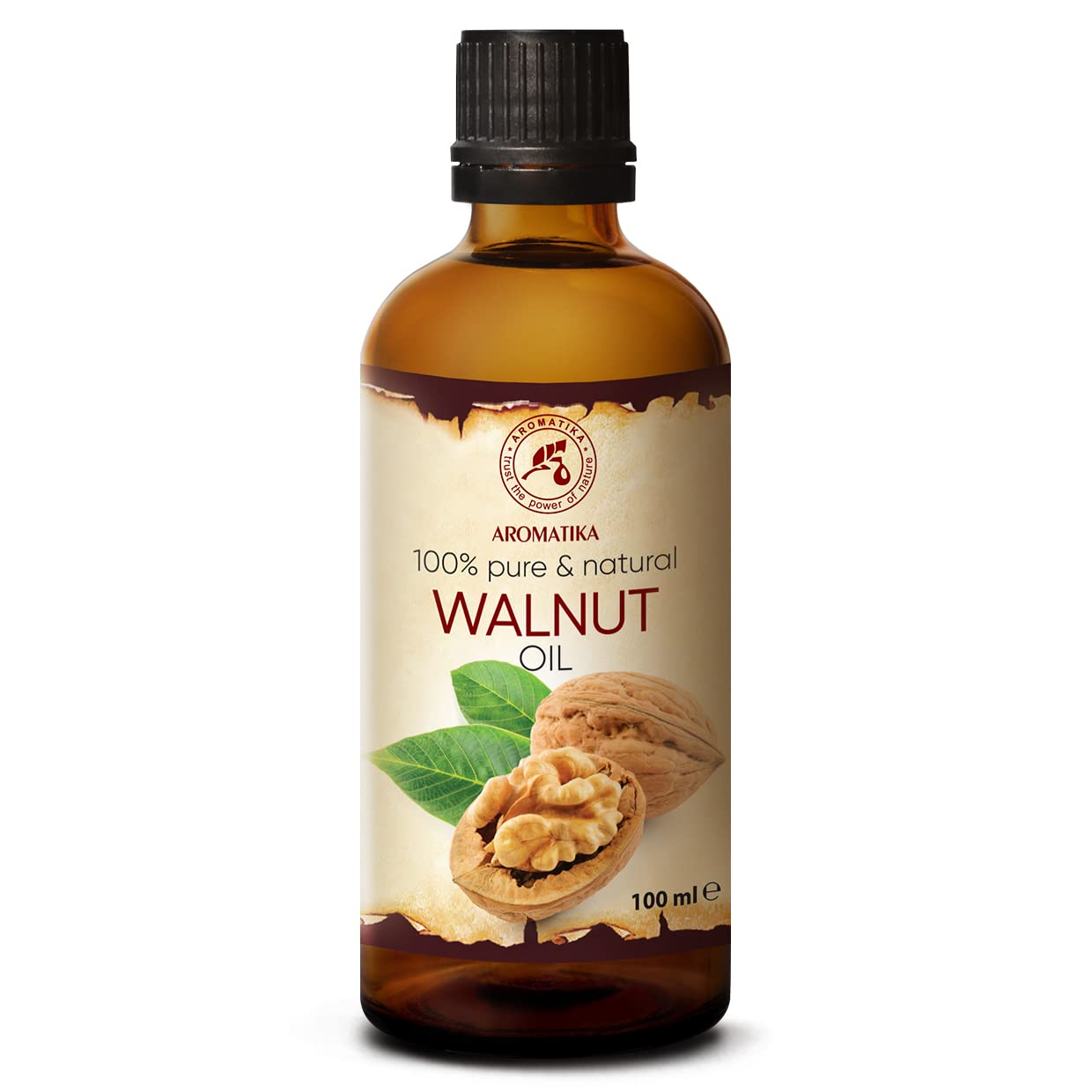 AROMATIKA Walnut Oil 3.4 fl oz - Juglans Regia Seed Oil - USA - 100% Pure - Intensive for Face Care - Body - Hair - Skin - Nails - Hands - Good w/Essential Oil