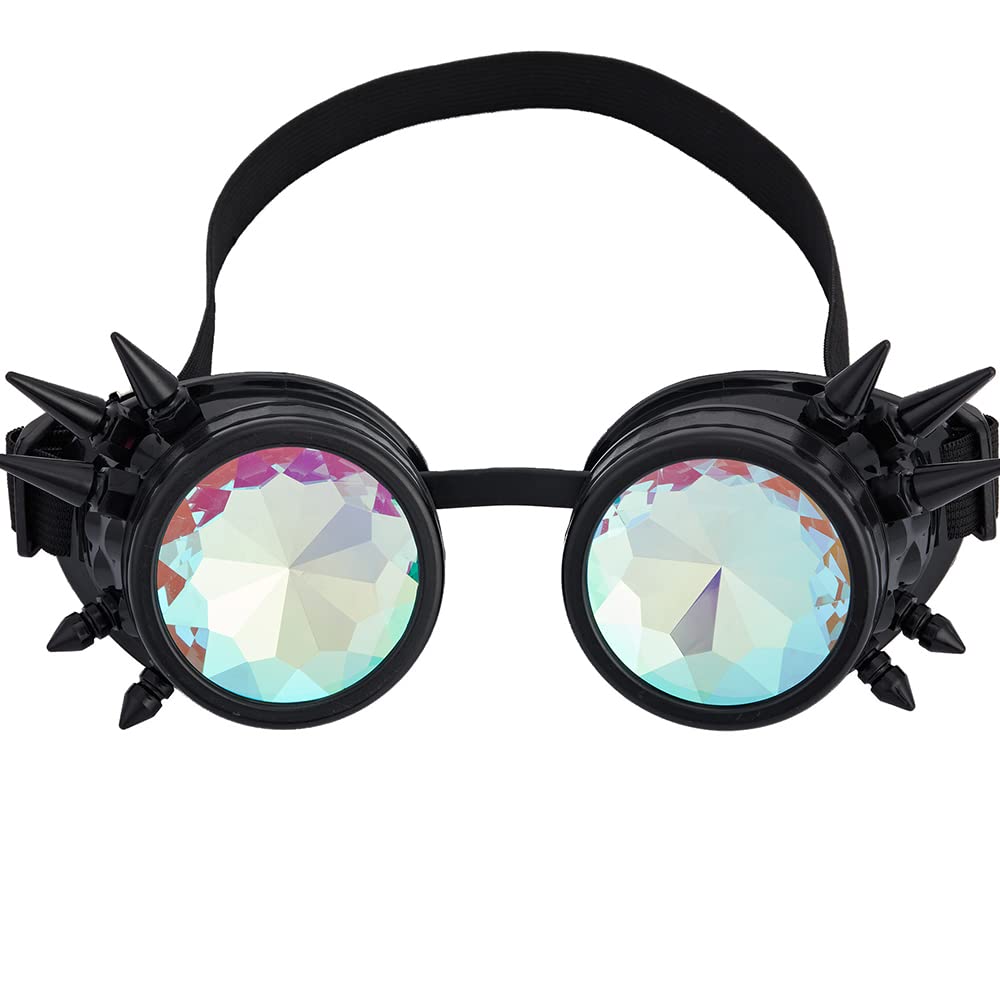 Kaleidoscope Goggles for Raves Trippy Psychedelic Steampunk Glasses with Rainbow Prism Diffraction Crystal Lenses