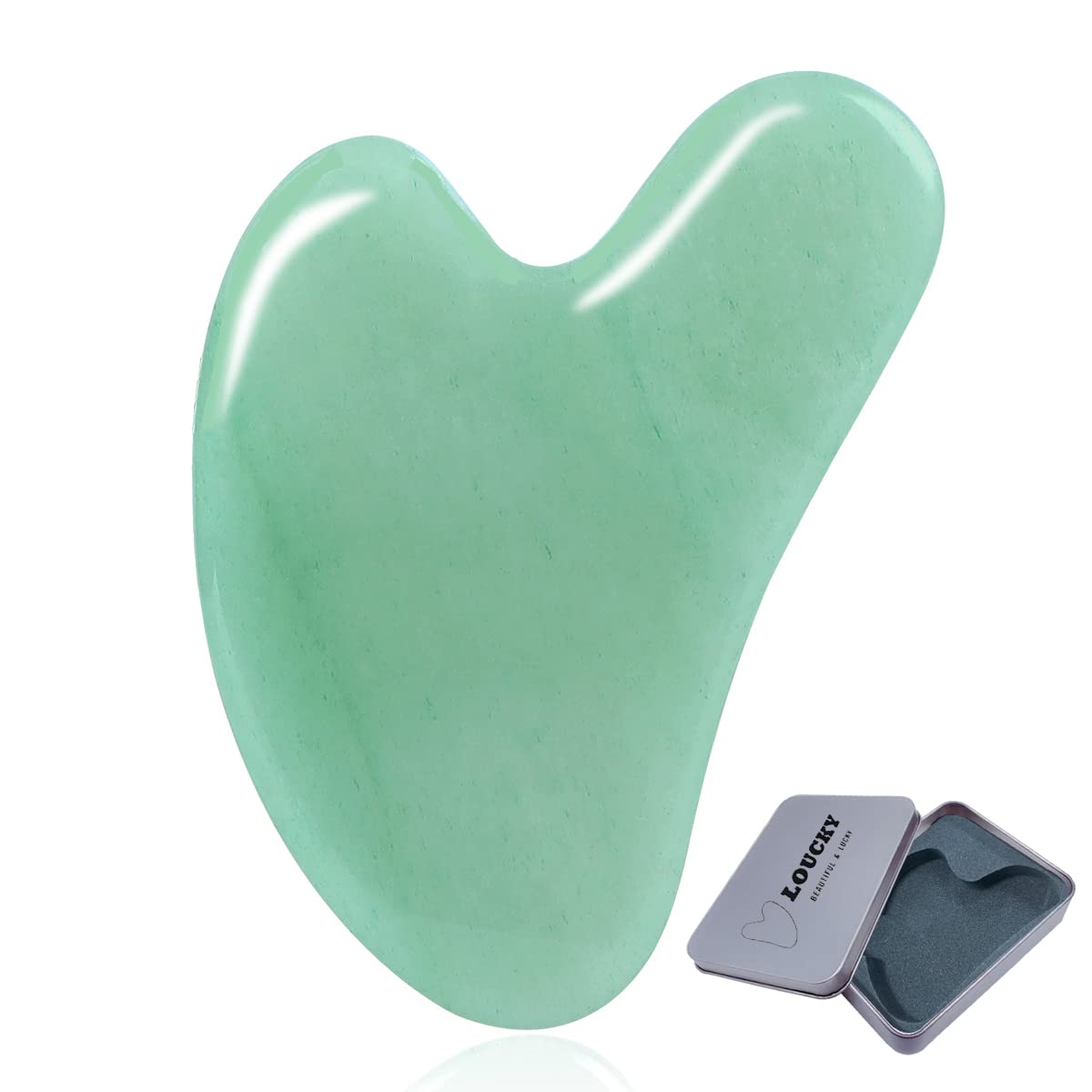 Loucky Gua Sha facial Tools,Natural Jade Gua Sha Tool for Facial Microcirculation/Removes Toxins/Prevents Wrinkles,for SPA Acupuncture Therapy Trigger Point Treatment,Lymphatic Drainage Tool