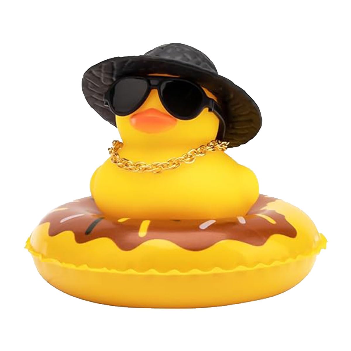 Universal Car Duck Dashboard Decoration, Auto Mini Rubber Duck Ornament for Car Dash Accessories with Hat Necklace Sunglasses and Swim Ring