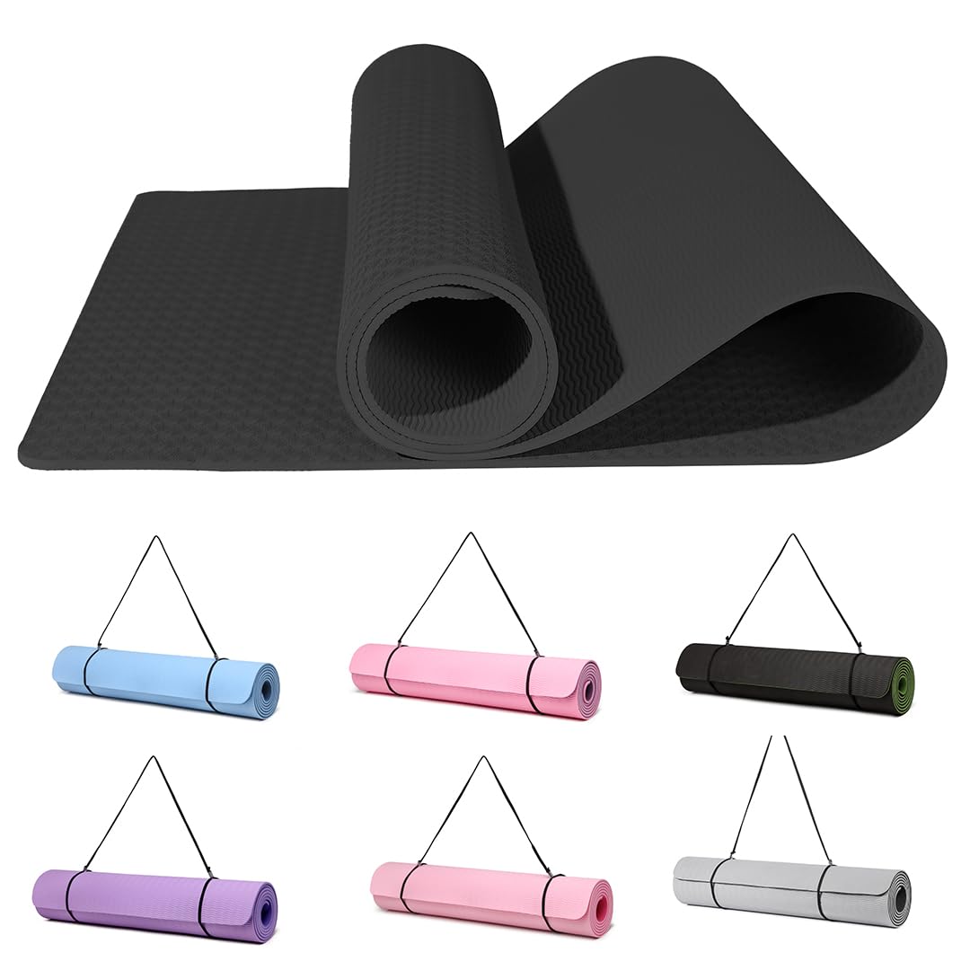 Good Nite Yoga Mat Exercise Fitness Mat Extra Thick Non-Slip Training Mats for Sports Pilates Gym Mats Floor Gym Resistance Mat with Carrying Strap 183 x 61 x 0.6 cm