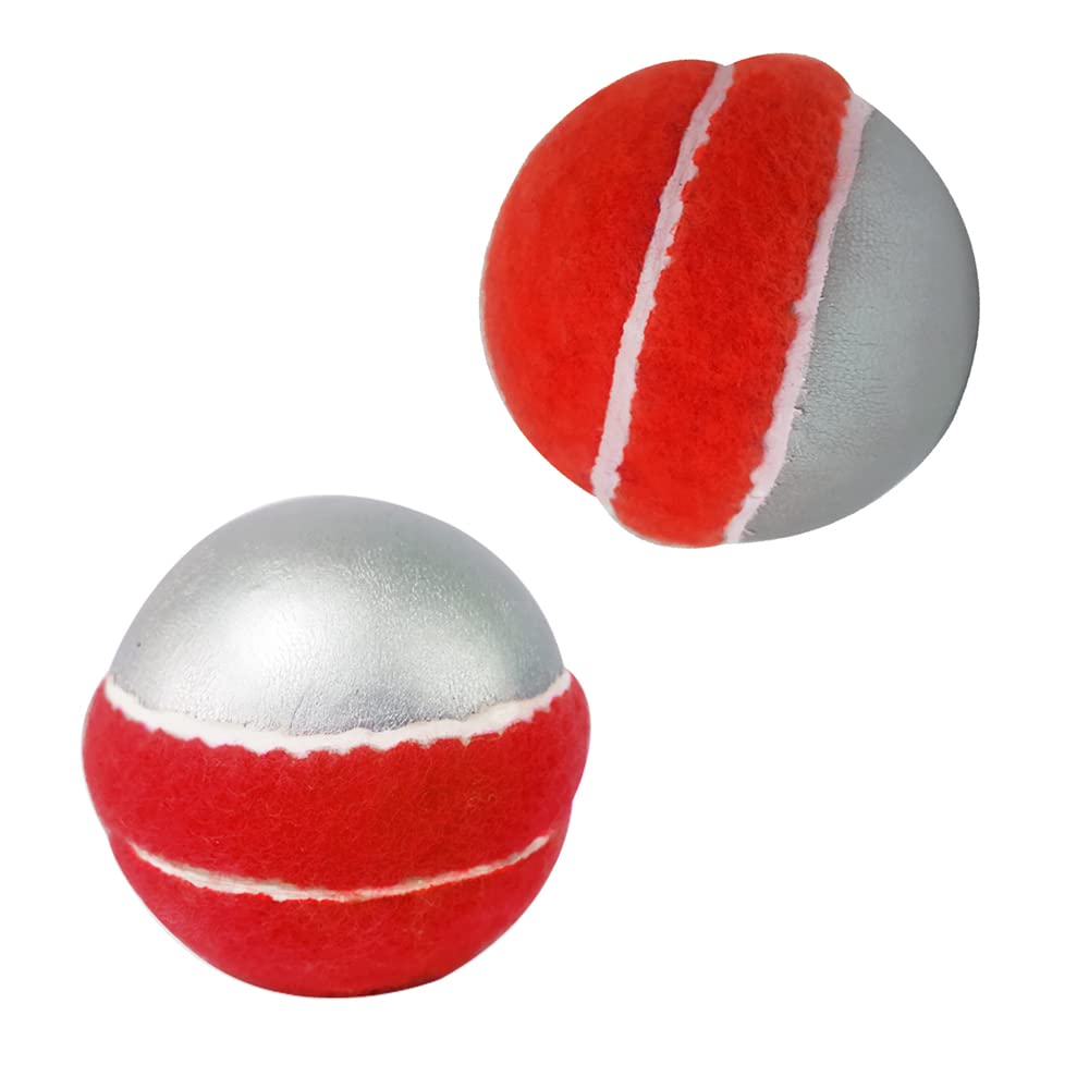 Kosma Set of 2 Cricket Swing Balls | Training Ball | Half Tennis Ball | Cricket Training Swingballs in Silver and Red