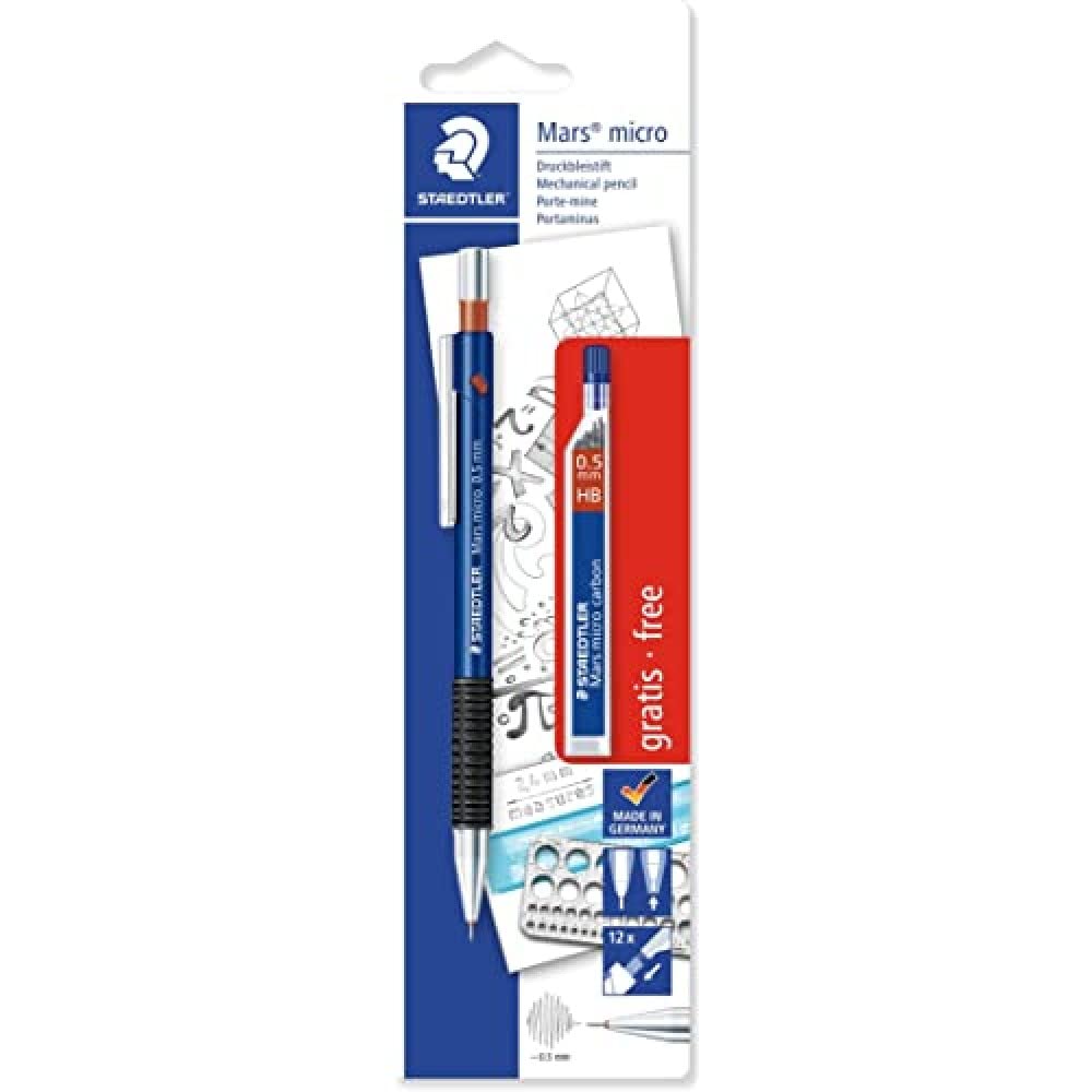 STAEDTLER 7755ABK25D Mars Micro Mechanical Pencil, 0.5mm (Blistercard of 1 + 12 HB Lead Refills)