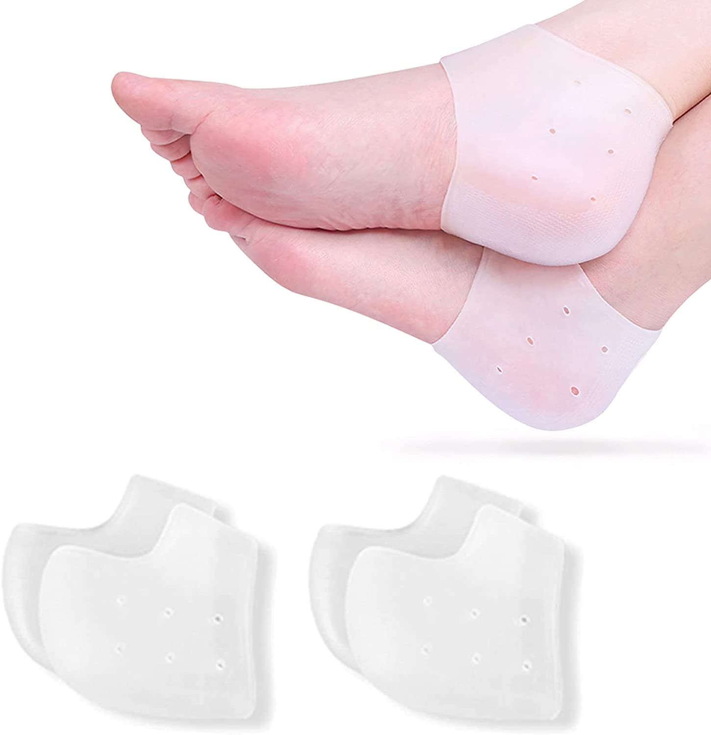 ELECDON Heel Protectors, 2 Pairs Gel Heel Pads Cushion for Blister Prevention Achilles Tendinitis, Heal Dry Cracked Heels Plantar Fasciitis Inserts, Breathable Heel Cups for Heel Pain Men and Women