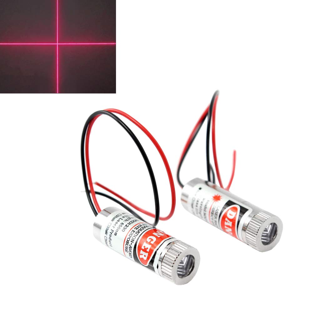 WayinTop 2pcs 650nm Focusable Focus Adjustable Lens Laser Red Cross Diode Module 3-5V with Driver Plastic Lens (Cross Laser)