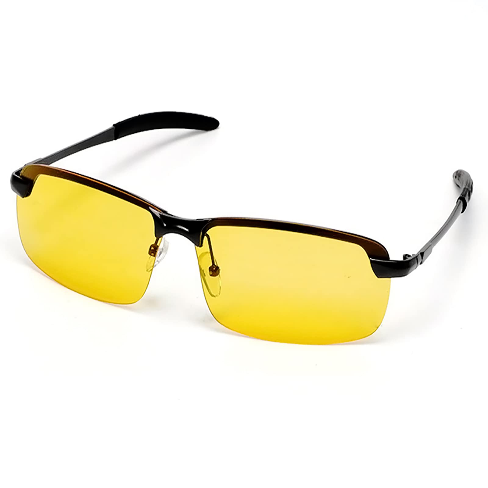 VJK Night Driving Glasses for Men & Women - Anti-Glare Night Vision Glasses for Driving, Polarised Lenses Filter Dazzling Glare from Headlights, Yellow Tinted Vision Lens, Light Metal Frame