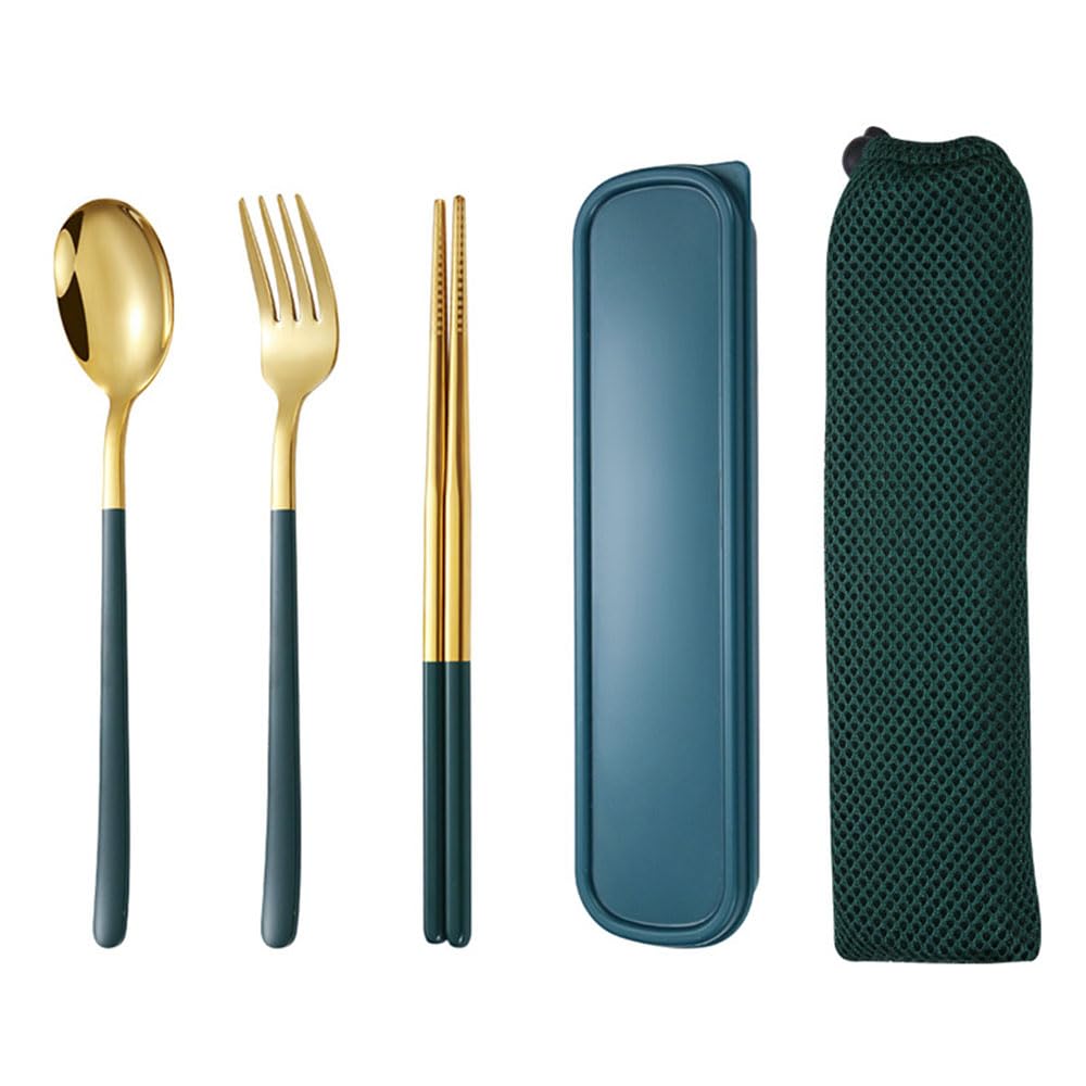 JZSTravel Cutlery Set, Portable Travel Utensils Set with Case Stainless Steel Silverware Sets Include Fork and Spoon Reusable Flatware Sets for Lunch Box and Camping(Green)