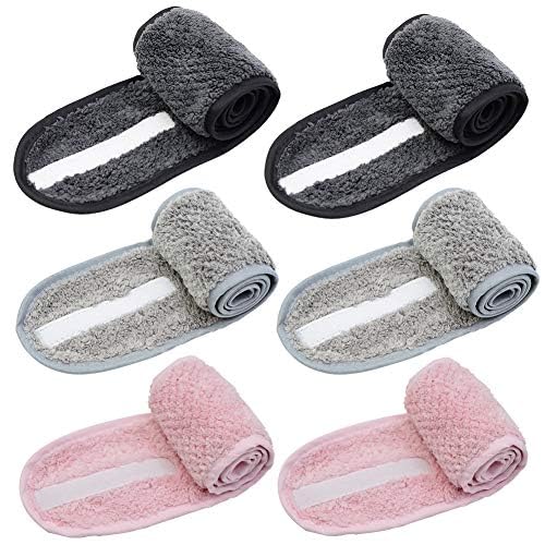 Simnice 6 Pieces Spa Facial Headbands Adjustable Head Wraps for women,Makeup Shower Bath Facial Wraps Sports Headband Terry Cloth Adjustable Stretch Towel with Magic Tape