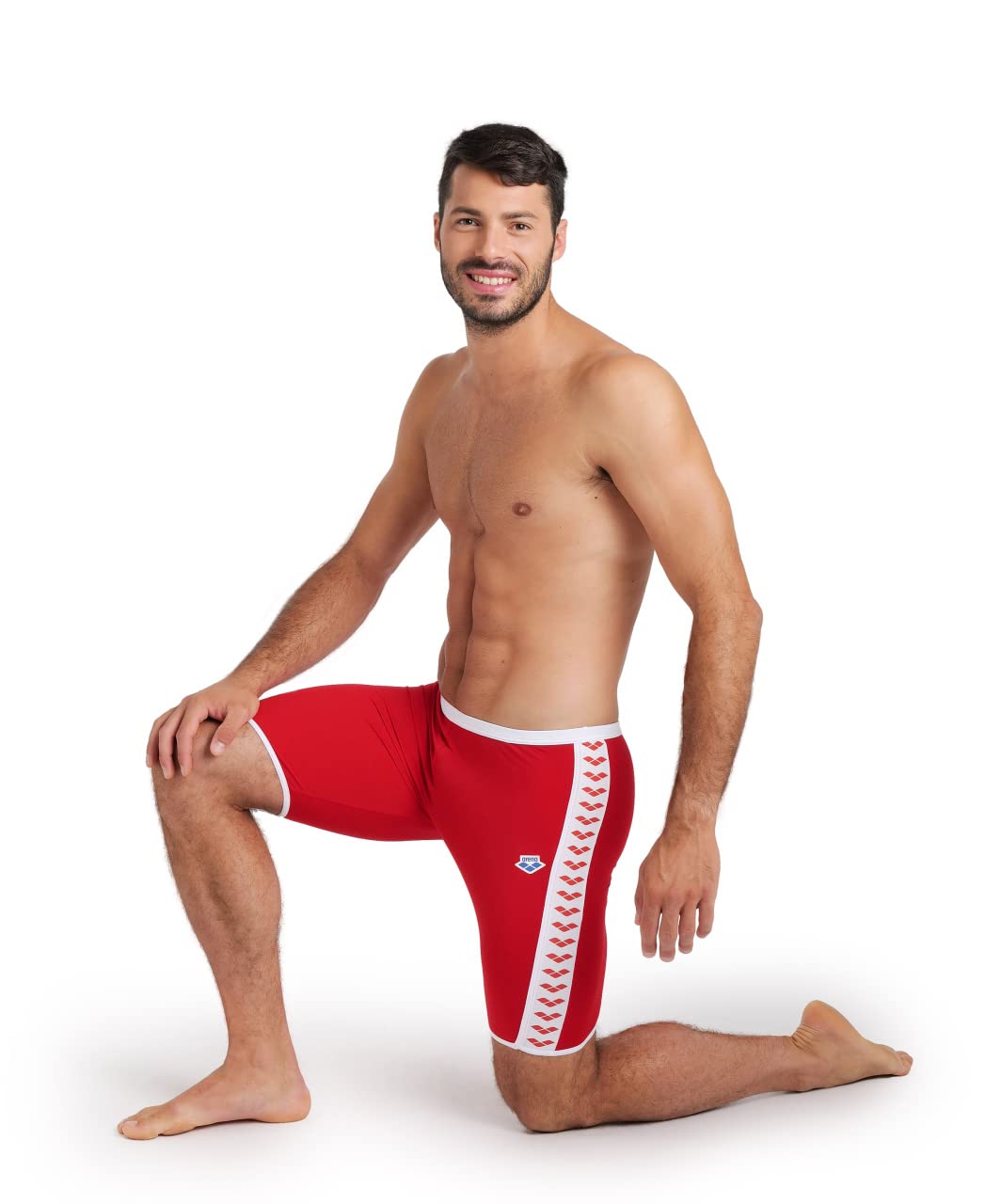 Men's Standard Icon Swim Jammer Solid F Swimsuit, Red-White, 28