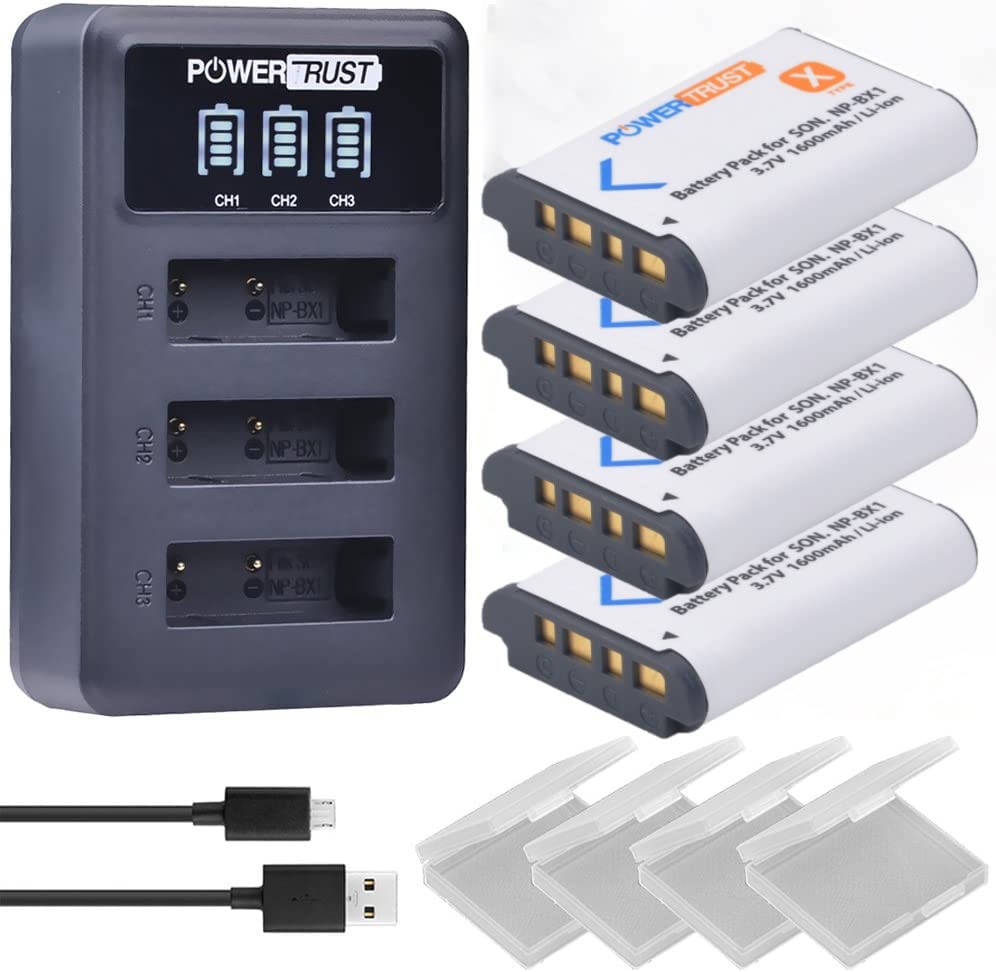 PowerTrust 4Pcs NP-BX1 NP BX1 Battery and LED USB Dual Charger for Sony ZV-1 DSC-RX100 DSC-WX500 IV HX300 WX300 HDR-AS15 X3000R MV1 AS30V HDR-AS300 GWP88