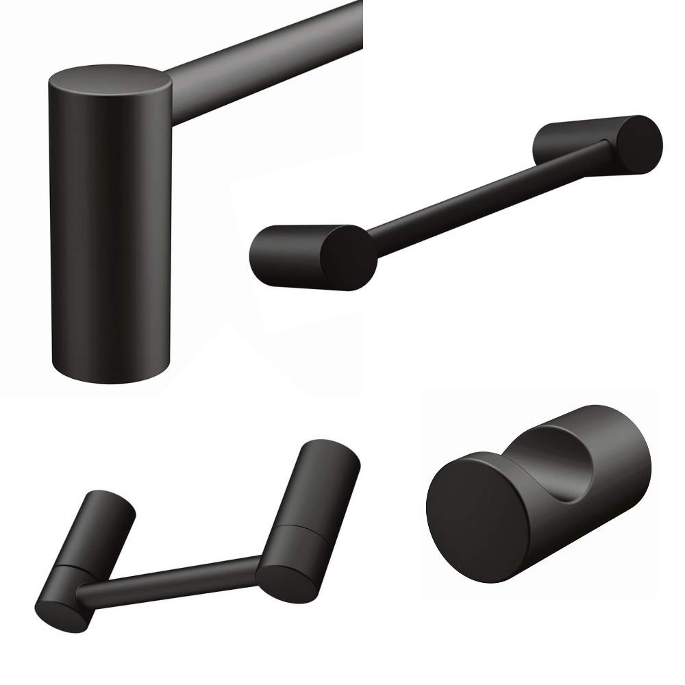 Aviano Collection - Elegant Design 4-Piece Bathroom Hardware Accessory Set Includes 24" Towel Bar, Hand Towel Bar, Toilet Paper Holder and Robe Hook (Matte Black, 4 - Piece Bath Set)