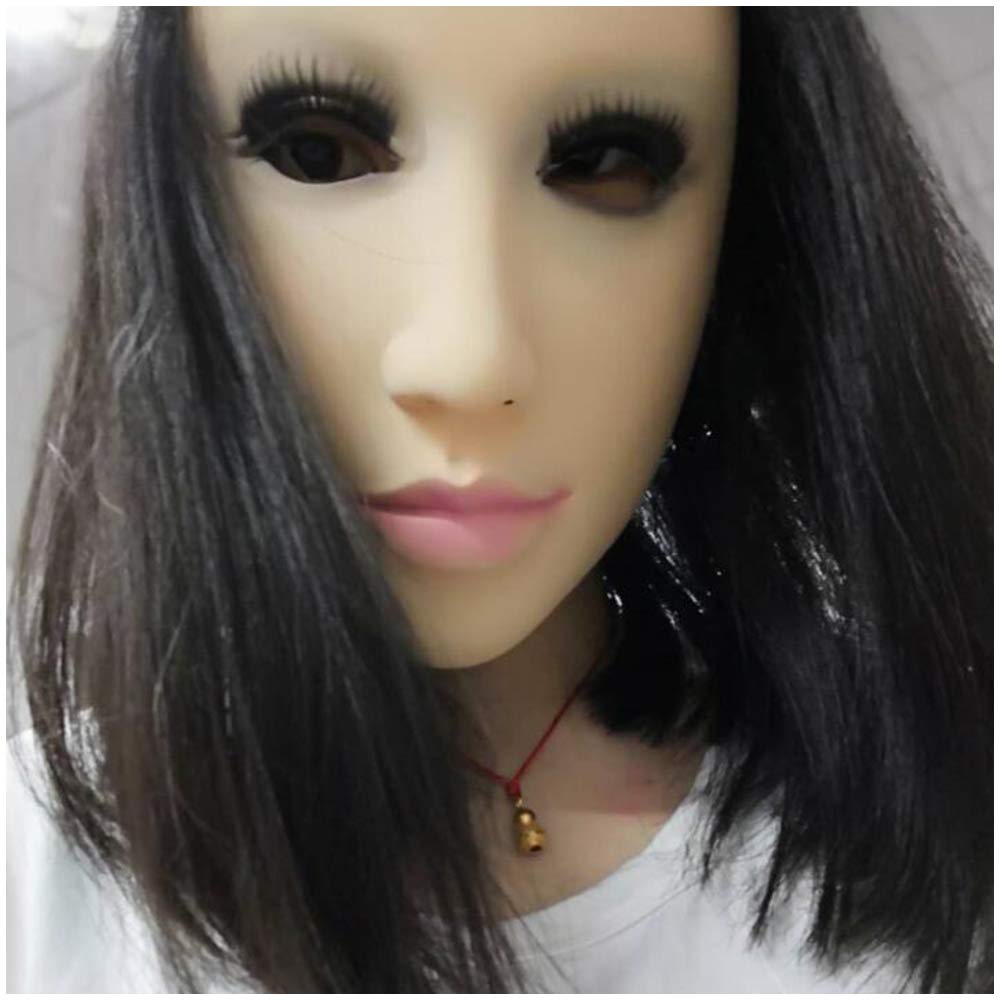 Soft Latex Realistic Female Head Mask Handmade Face for Adult Masquerade Crossdresser Transgender Halloween Costumes(without Wig)