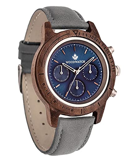 WoodWatchSapphire Silver Grey | Wooden Watch for Men | Premium Wood Wristwatch for Man | Eco Friendly Product, we Plant 1 Tree per Watch Sold