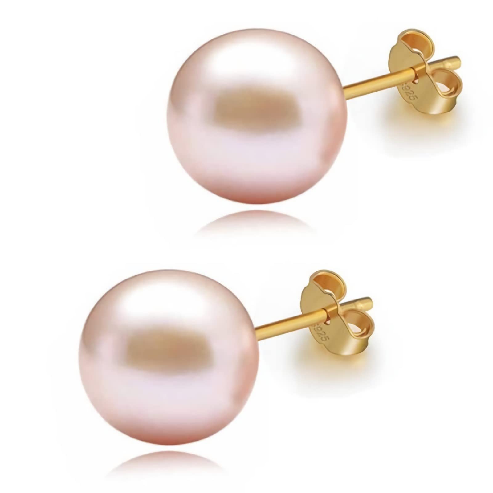 pink pearls 18K plate Gold stud Earrings for women Ladies Girl，Handpicked Genuine Freshwater's aquaculture Cultured AAAA+ Pearls.