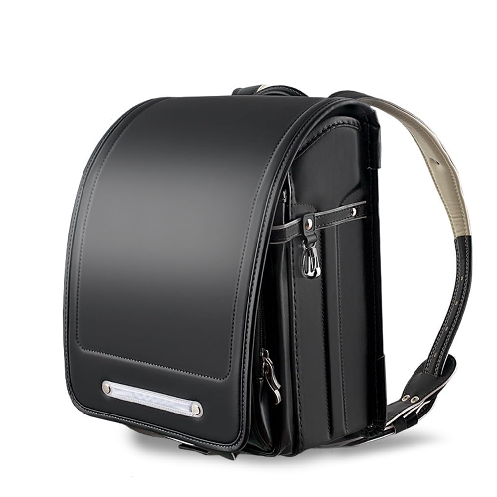 ZCBYBTZCBYBT PU Leather Japanese Box Backpack Ransel Randoseru Automatic Lock Light Weight Schoolbag,for Girls Boys,Black,32 * 15.5 * 23.5cm