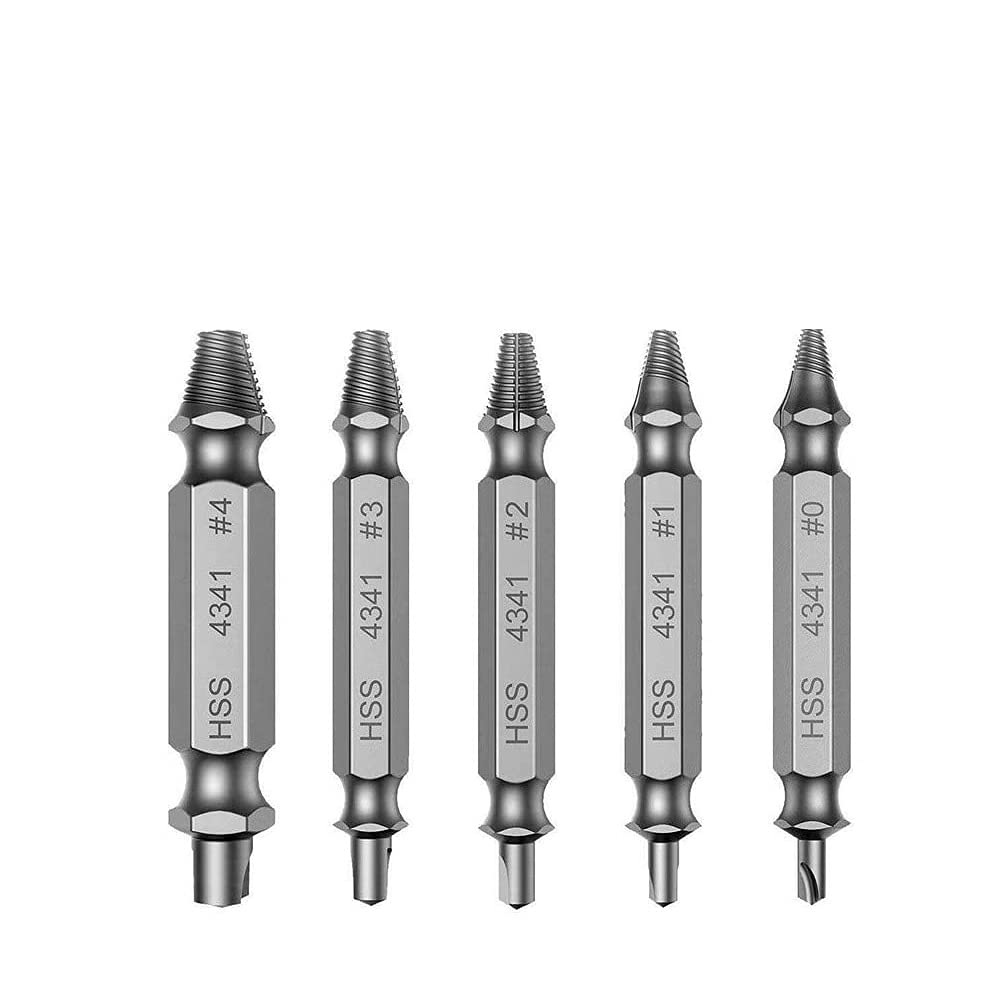 Dreneco 5pcs Damaged Screw Extractor Remover Set Speed Out Broken Bolt Remover Stripped Demolition Repair Tools Hosuehold Accessories