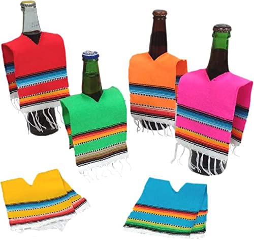 Set of 6 Serapes for Bottles - 4 Inches by 11 Inches Poncho Cover Each, For Cinco De Mayo Party Decoration (6 assorted colors)