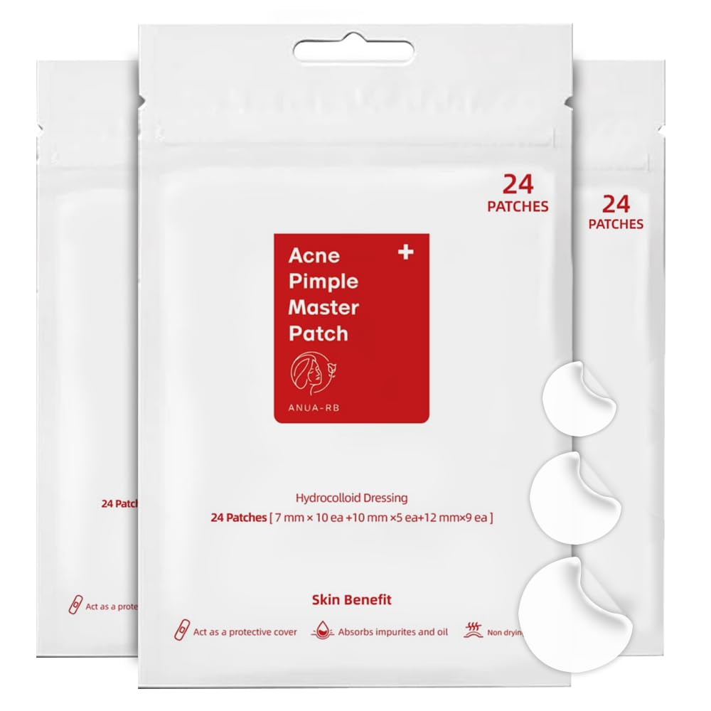 ANUA-RB Acne Pimple Patch, Absorbing Hydrocolloid, 3 Sizes, Blemishes and Zits Cover, Spot Stickers for Face and Body, Not Tested on Animals, No Toxic Ingredients, 48 Count (Pack of 2)