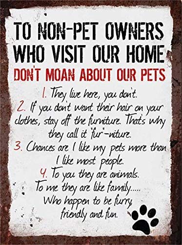 LBS4ALL Rules to Non Pet Owners Metal Sign Wall Plaque Dog Cat Lover Steel Poster Gift