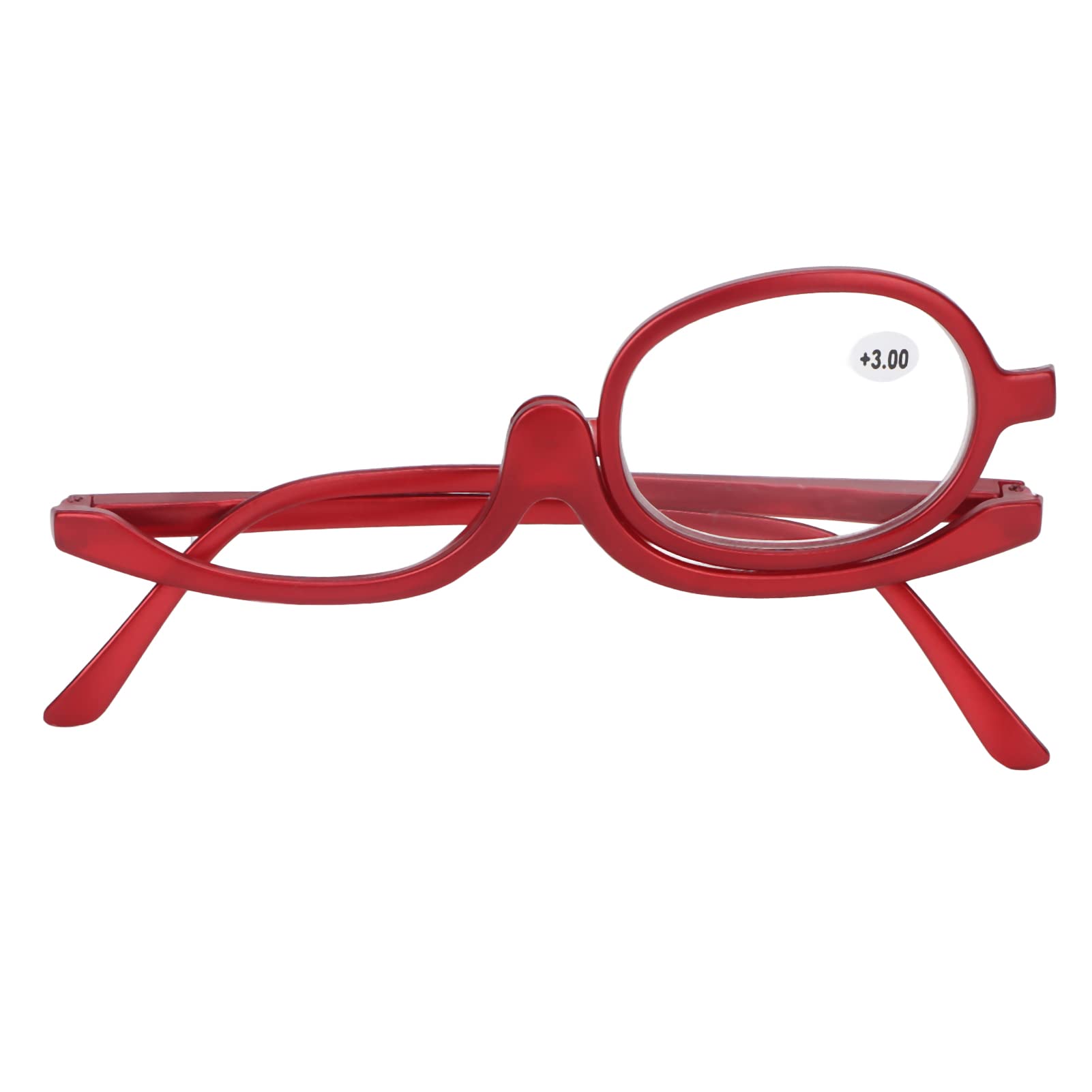 Magnifying Makeup Glasses, Single Lens Eye Make Up Glasses Rotatable Fashionable Glasses for Women (Red)(+3.00)