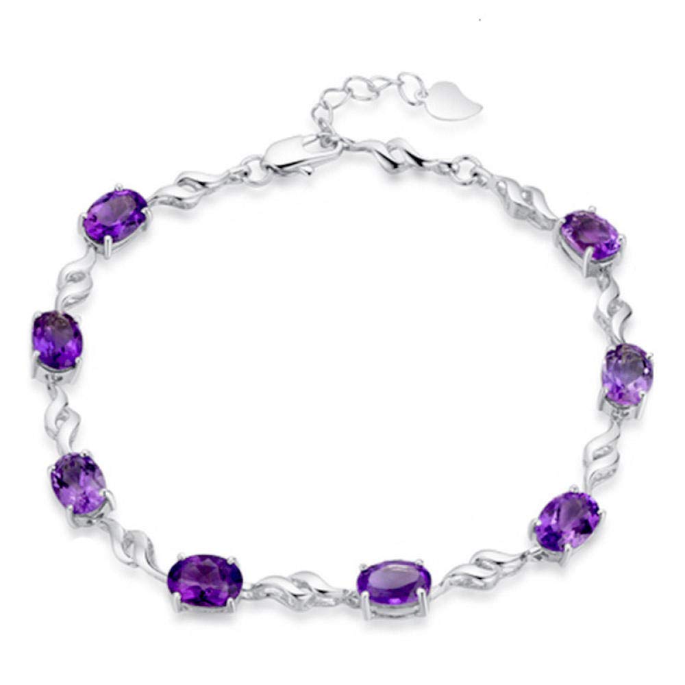 ZWMMLadies Fashion Amethyst Female Silver Bracelet Double Heart Amethyst Bracelet Jewelry Purple Diamond