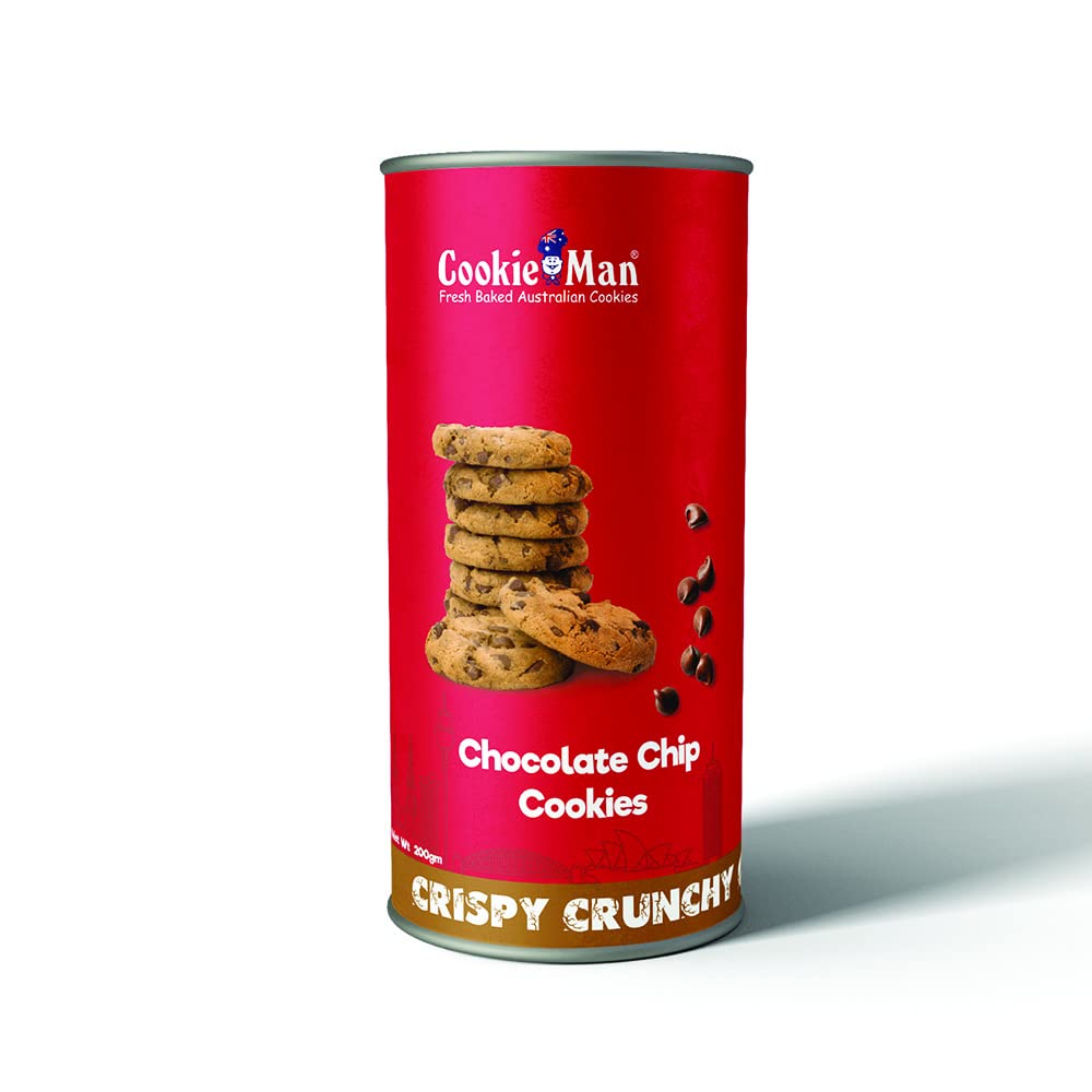 CookieMan Choco Chip Cookies – 200g Canister | Premium Chocolate Chip Cookies, Freshly Baked for Snacking & Sharing, Ideal for Kids & Family