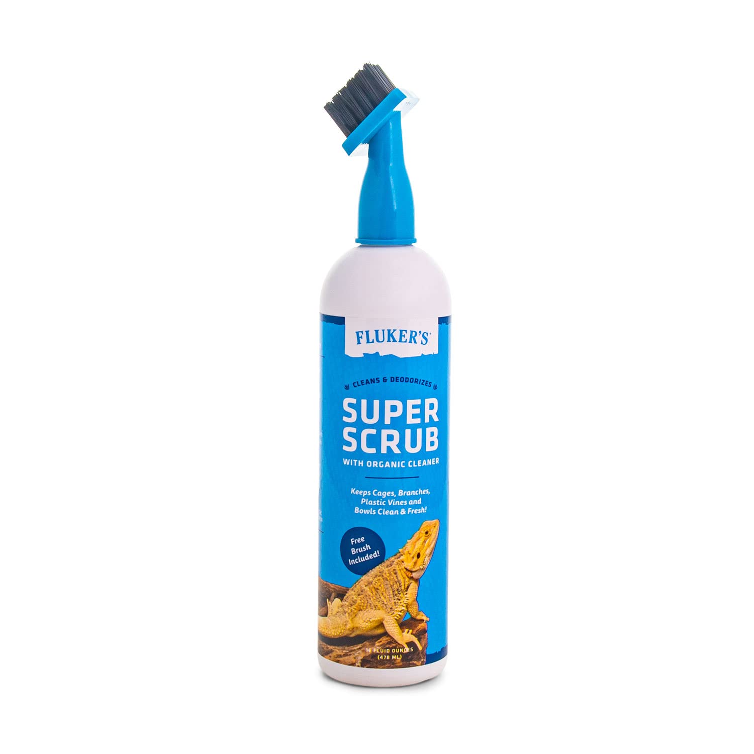 Fluker's Super Scrub Brush & Organic Cleaner for Reptile Terrariums, Ensures Safe & Easy Cleaning, Deodorizes Terrarium