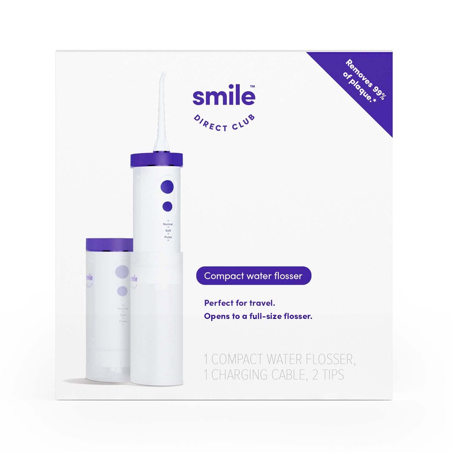 SmileDirectClub Compact Water Flosser - Compact for Travel, Cordless, 3 Pressure Modes, 1 Extra Tip - Removes 99% of Plaque