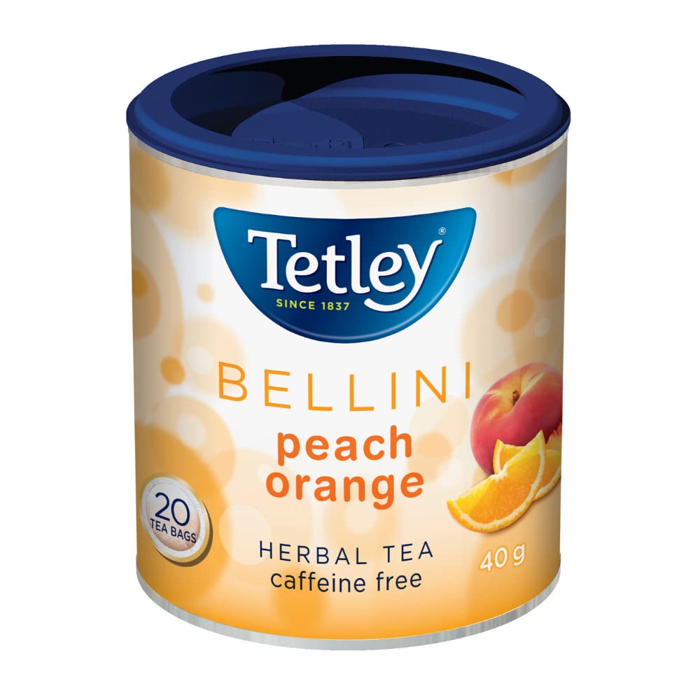 TetleyBellini Peach Orange Herbal Tea Caffeine Free 20 Round Tea Bags