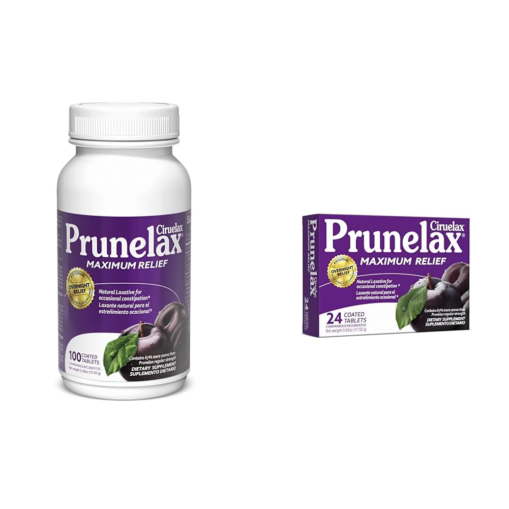 PrunelaxCiruelax Maximum Relief Natural Laxative for Occasional Constipation, 100 Tablets & Ciruelax Maximum Relief Natural Laxative for Occasional Constipation, 24 Tablets