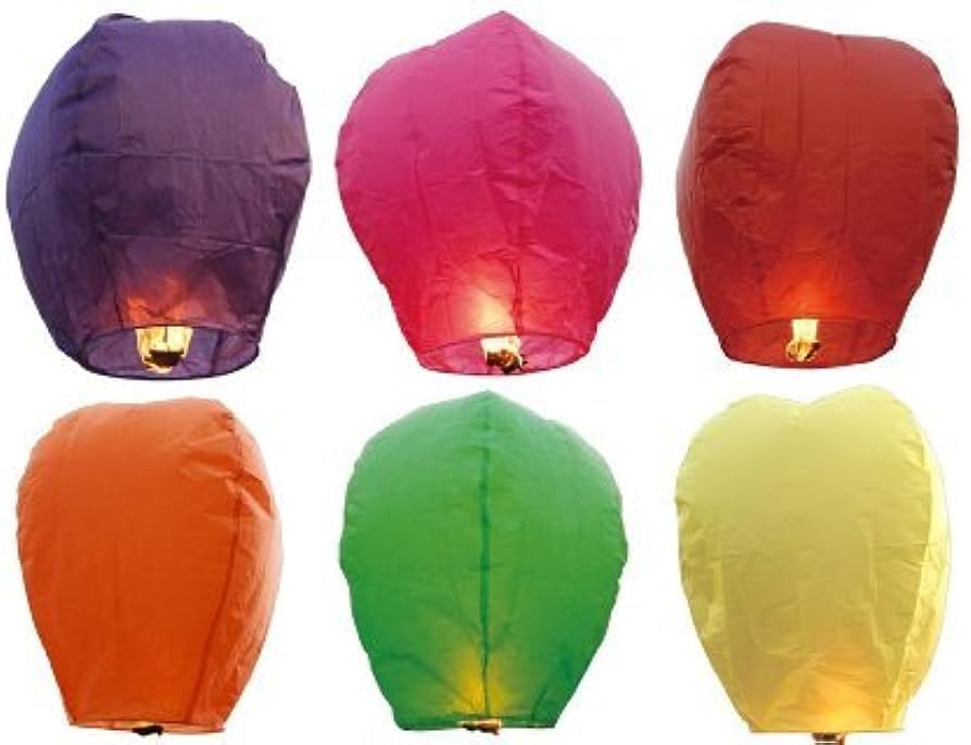 GRAND SHOP Paper Flying Night Sky Lantern Hot Air Balloon Assorted Colour - Pack of 6 Pcs