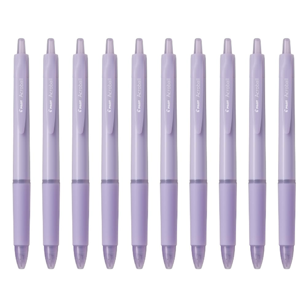 PILOTAcroball Retractable Ballpoint Pen, 0.5mm Fine Point, Oil-Based Black Ink, Purple Body with Elastomer Grip, BAB-15-PUB, Pack of 10