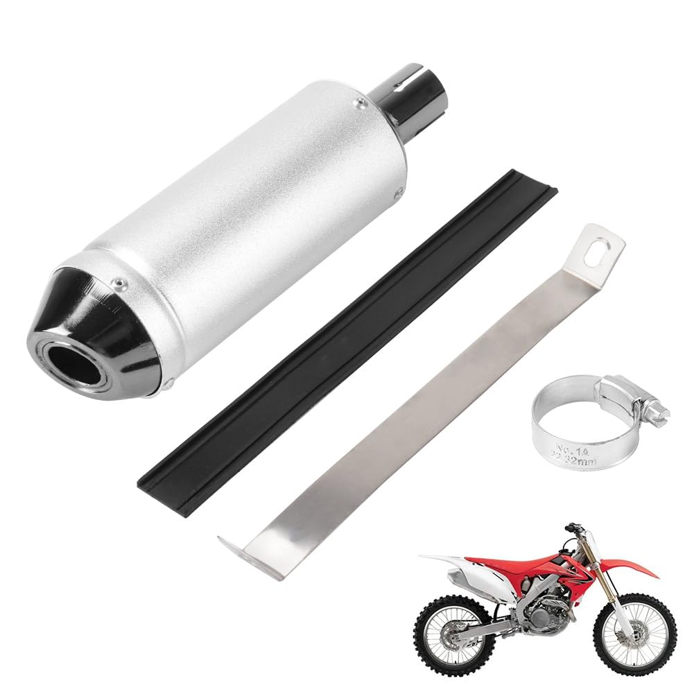 28mm 1.1 Inch Exhaust Muffler Pipe Kit for 50cc 70cc 90cc 110cc 125cc 150cc CRF50 XR50 KLX Coolster SSR Thumpstar TTR YCF Lifan Apollo Chinese Pit Trail Dirt Bike Mini Bike ATV Silver