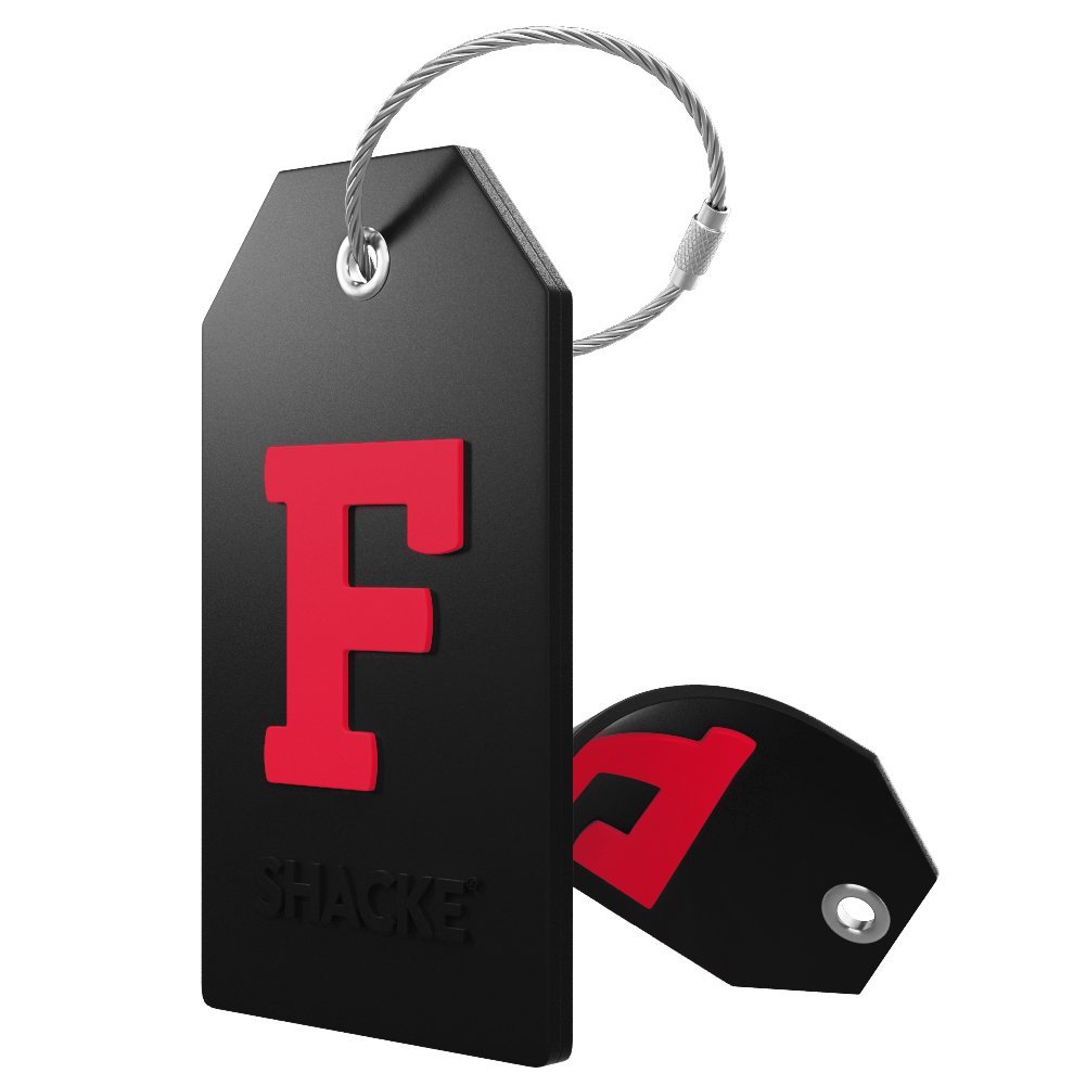 Initial Luggage Tag with Full Privacy Cover and Stainless Steel Loop (Black), F, 4.5 x 2.5 in.