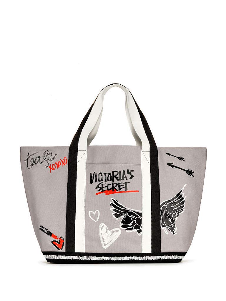 Victoria’s Secret Taylor Tease Tote Bag Carryall Cream, Gray- Black & Red