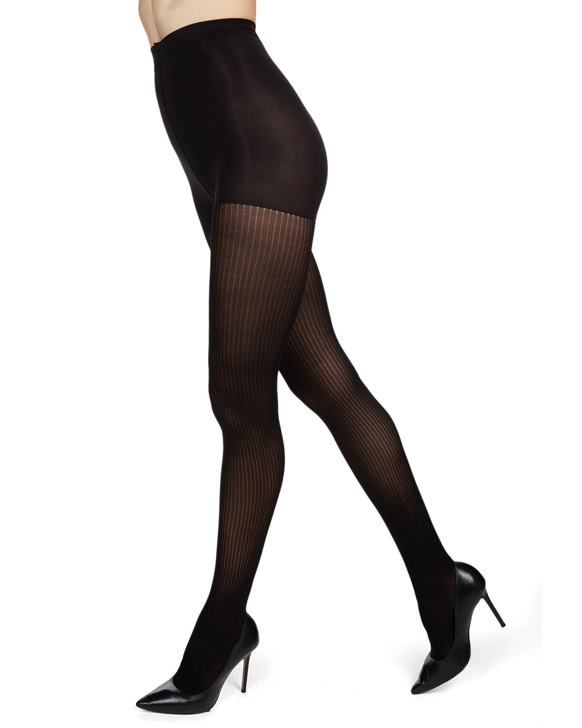 MeMoiFine Ribbed Opaque Tights, Black, Medium-Large