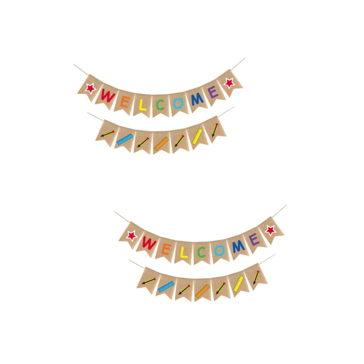 Cabilock 2pcs Burlap Banner Classroom Banner School First Day Bunting Jungle Decorations School Banner School Hanging Decorations Back to School Decorations Front Door Props Baby