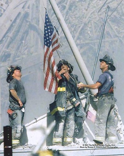 New York Firefighters Raising Flag 9/11 NYC 8x10 Silver Hali