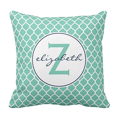 perfecone Home Improvement Pillowcase Mint Quatrefoil Monogram for Sofa and car Pillow case 1 Pack 16 x 16 inches/40 cm x 40 cm