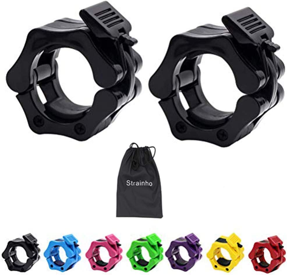 StrainhoStrainho 2" Barbell Clamps, Quick Release Gym Clips Barbell, Clips for Weightlifting Bar Sold in Pairs, Locking Weight Plate Barbell Clips for Heavy Duty Exercise - Workout, Fitness &Training (Black)