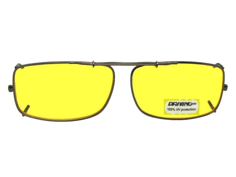 Slim Rectangle NON Polarized Yellow Lens Clip On Sunglasses (Bronze-NON Polarized Yellow Lens, 54mm Width x 33mm Height)