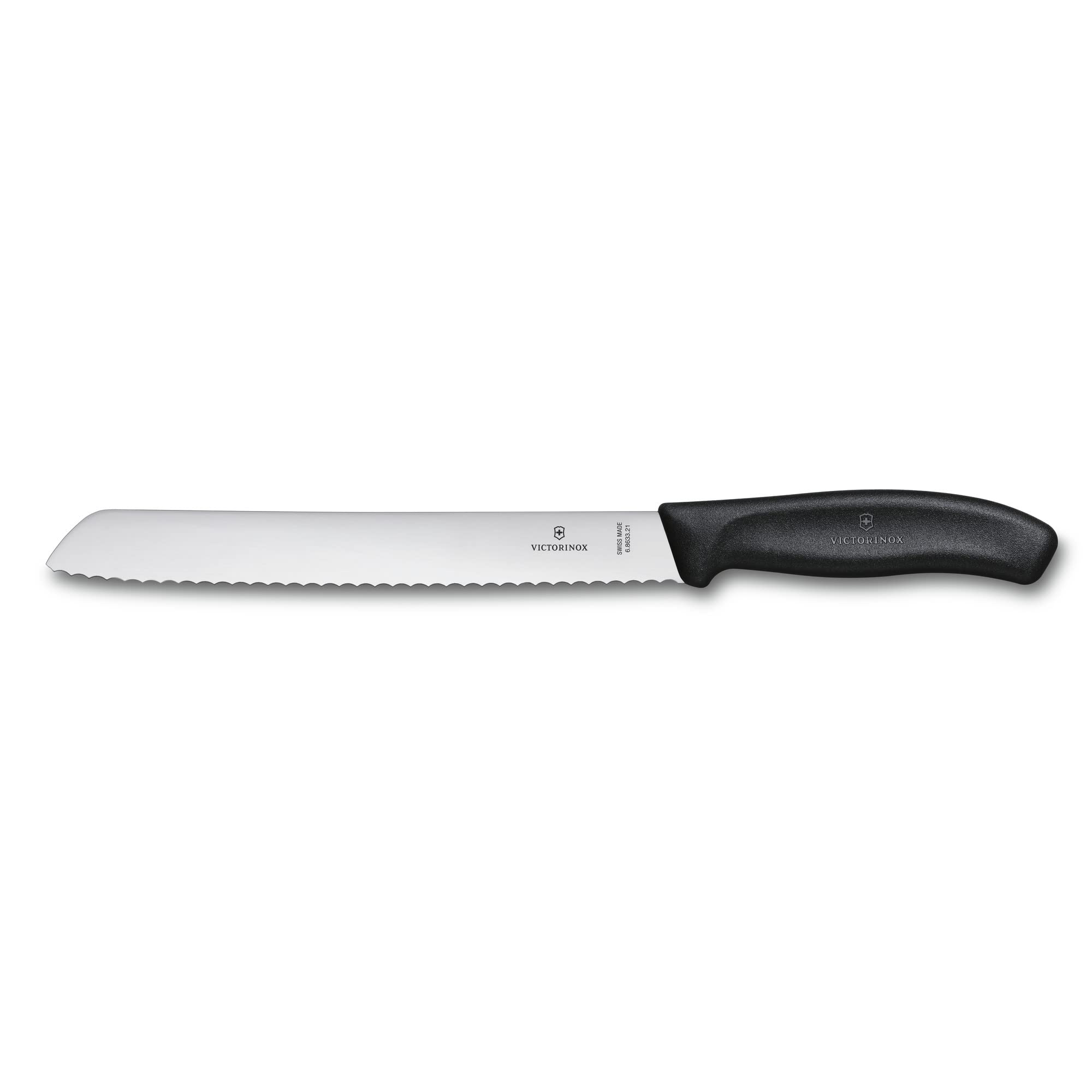 Victorinox Swiss Classic Stainless Steel Bread & Pastry Knife for Cutting Cake, Butter, Wavy Edge, 21 cm Black Blister, Swiss Made (6.8633.21B)