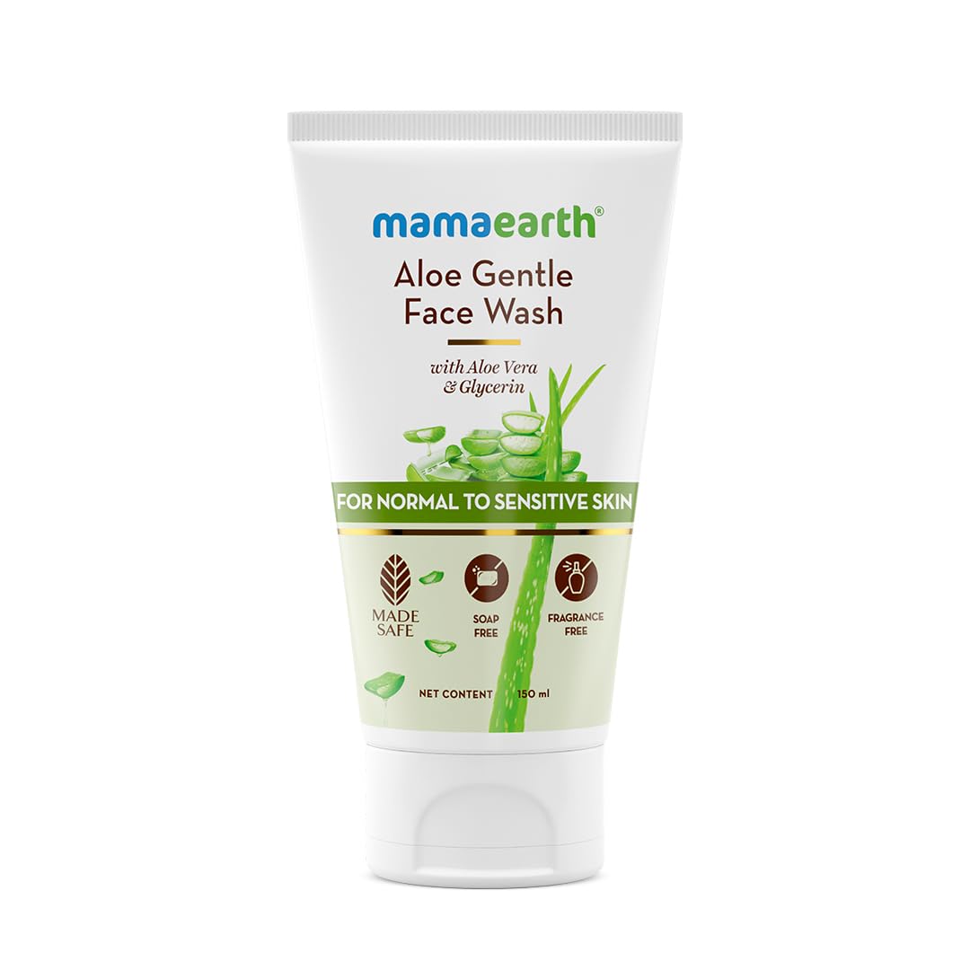 Mamaearth Aloe Gentle Face Wash with Aloe Vera & Glycerin for Sensitive Skin, Dry to Normal Skin -150 ml Gently Cleanses | Hydrates & Soothes Skin | Fragrance & Soap - Free | Non-Irritant