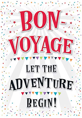 Piccadilly Greetings Modern Bon Voyage Card - 7 x 5 inches, A11851, beige|black|white|red|grey