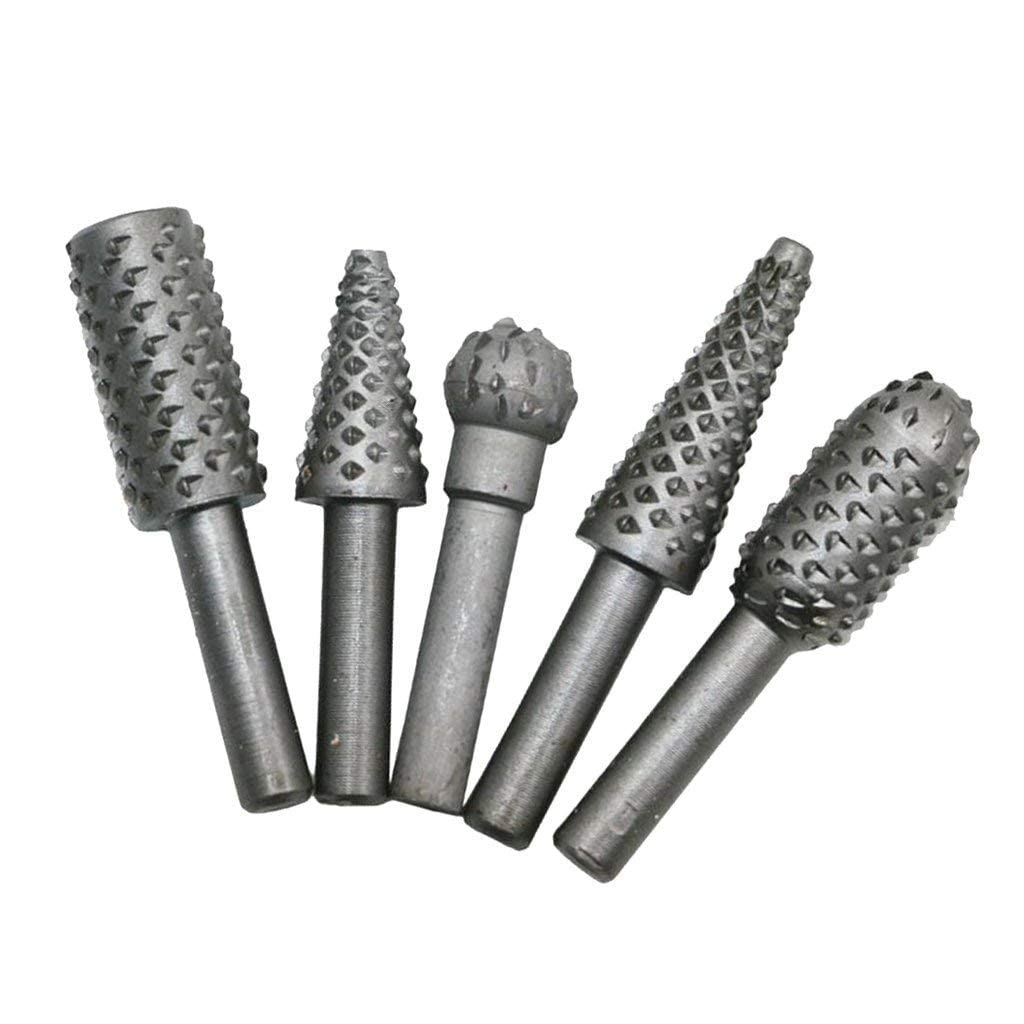 SHUANG YOU Manual Multi High Speed Steel Wood Carving Rasps Burr Drill Bit Set for Dremel Shank Burs Tools Cutting Tool, 5Pcs/Set