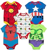 Marvel Baby Boys' 5 Pack Bodysuits - The Hulk, Spiderman, Iron Man and Captain America