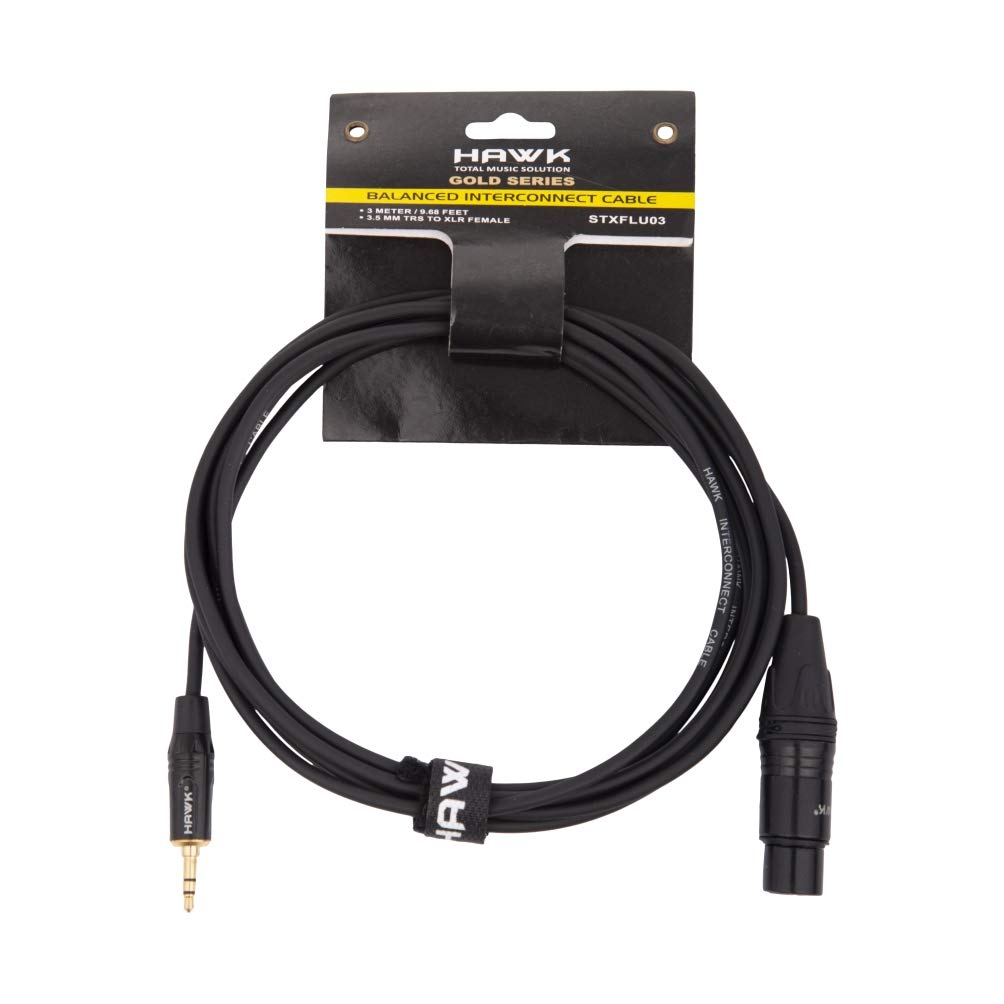 Hawk Proaudio Professional Gold Series 3.5mm TRS to XLR Female Microphone Cable (3 Meters)