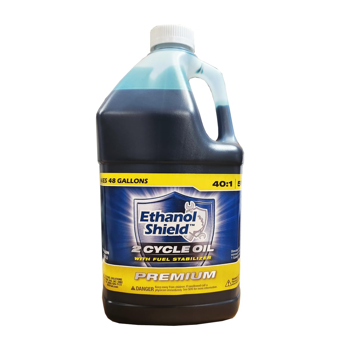 Ethanok Shield 2 Cycle Oil with Ethanol Shield Fuel Stabilizer. 1 GALLON BOTTLE Premium 2-IN-1 Formula 2 Cycle Oil. OEM Used, Tested and Approved. 40:1 Makes 48 Gallons